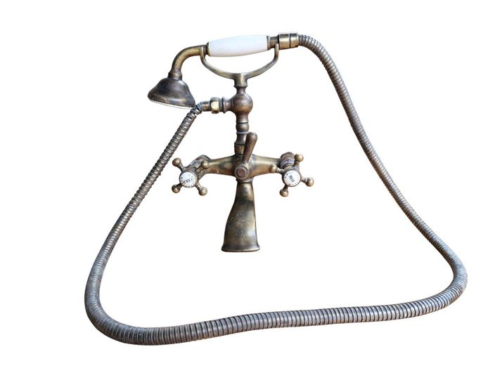 Vintage Brass Wall-Mounted Bath Mixer with Hand Shower
