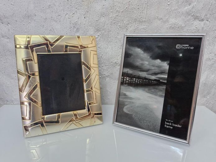 Lot of 2 Picture Frames – Gold Patterned & Silver Back-Loader Frame