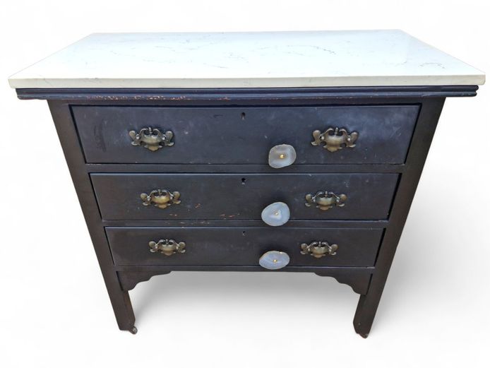 Painted Antique Chest of Drawers with Faux Marble Top