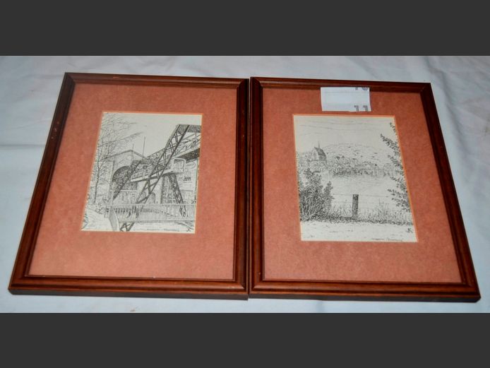 PAIR FRAMED VINTAGE ETCHINGS, 18 x 13.5cm & 19 x 14cm