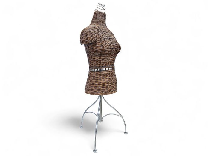 Vintage Wicker Mannequin on Metal Floorstanding Frame