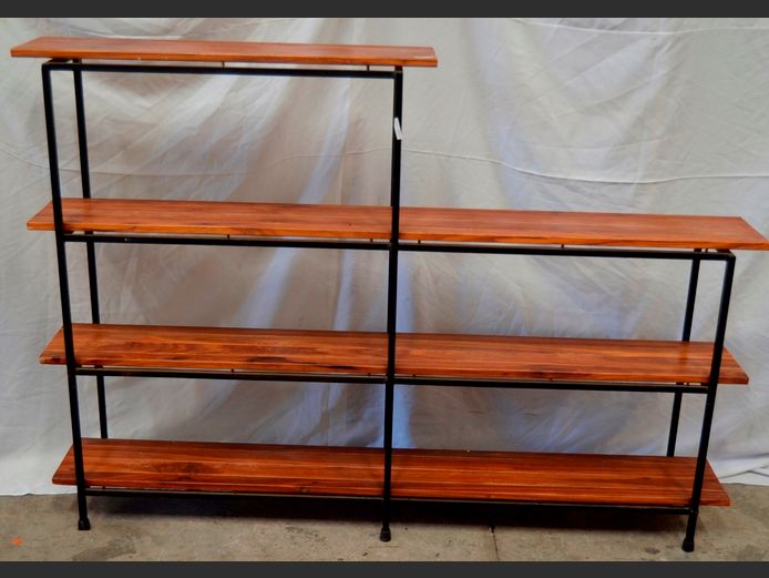 MID-CENTURY METAL & KIAAT 4-TIER SHELF, 168 x 26 x 117cm