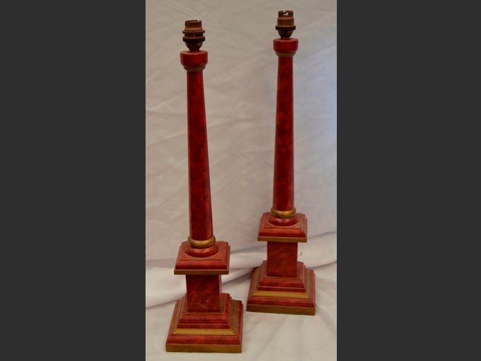 PAIR BROWN TABLE LAMPS, 52cm High [No shades]