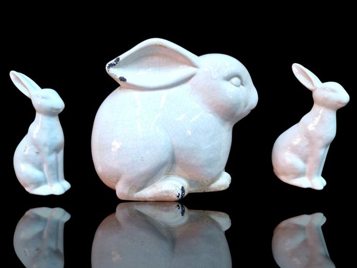 Collection of Glazed Ceramic Rabbit Figurines