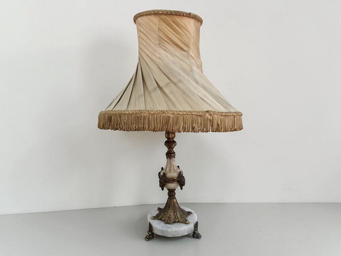 Vintage Neoclassical Marble & Brass Table Lamp