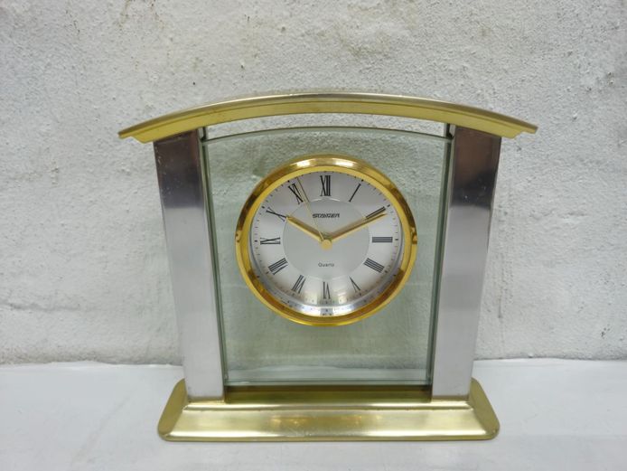Staiger Brass & Chrome Finish Glass Carriage Mantel Clock