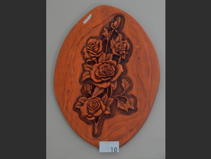 CARVED FLOWER PLAQUE, 66 x 40cm