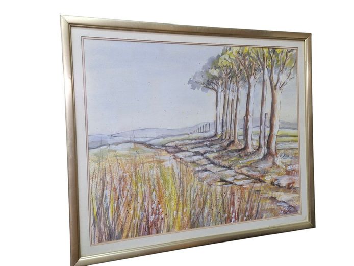 Large Framed 1987 Landscape Watercolor Signed De Bruyn