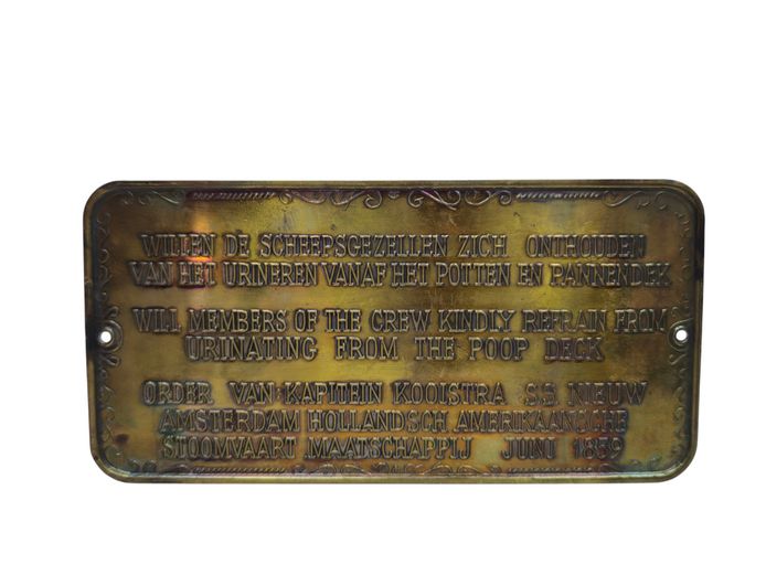 Vintage Brass Novelty Nautical Wall Plaque – "SS Nieuw Amsterdam" (1859)
