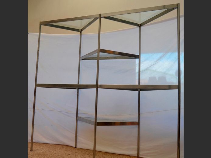 CHROME & GLASS 4-TIER SHELF, 200 x 52 x 201cm