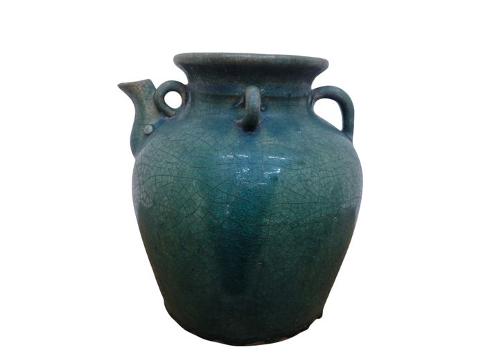 19th Century Chinese Shiwan Ware Teal Glazed Ceramic Spouted Vessel