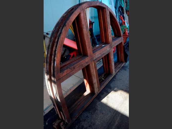 TEAK ARCHED WINDOW FRAME, 208 x 151cm