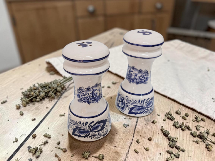 Vintage Delft Blue Hand-Painted Ceramic Salt & Pepper Shaker Set