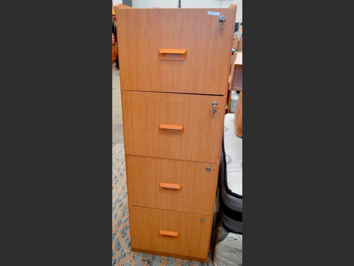 OAK FOIL 4-DRAWER FILING CABINET WITH KEYS, 48 x 48 x 142cm