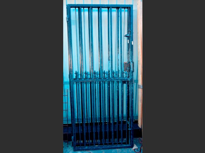 PAIR GALVANISED STEEL SECURITY GATES, 201 x 86cm [No keys, needs a paint job]