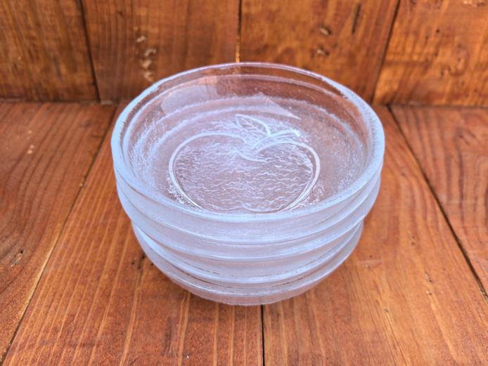 Set of 5 Clear Glass Apple Coasters Frosted Rim Textured Trinket Dishes