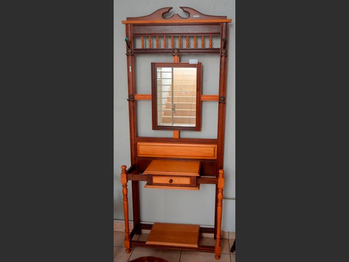 YELLOWWOOD & IMBUIA  SINGLE DRAWER HALL STAND WITH MIRROR, 80 x 30 x 225cm