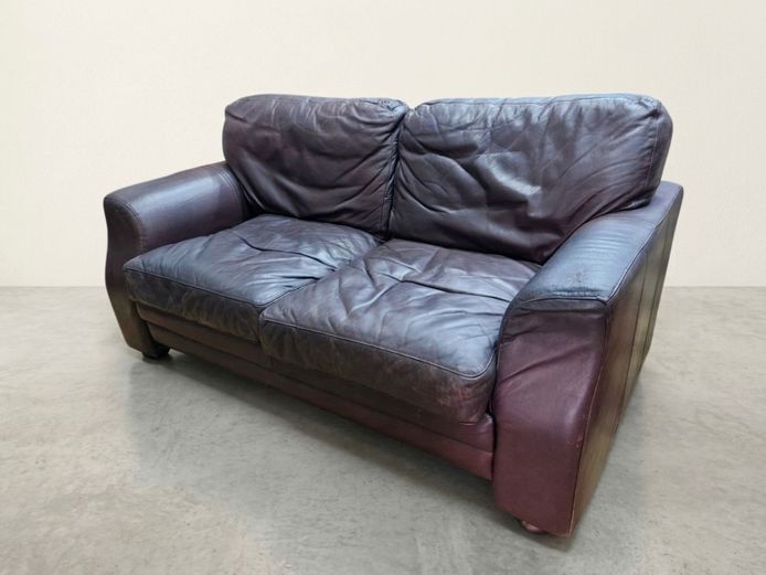 Contemporary Two-Seater Dark Mahogany Leather Sofa