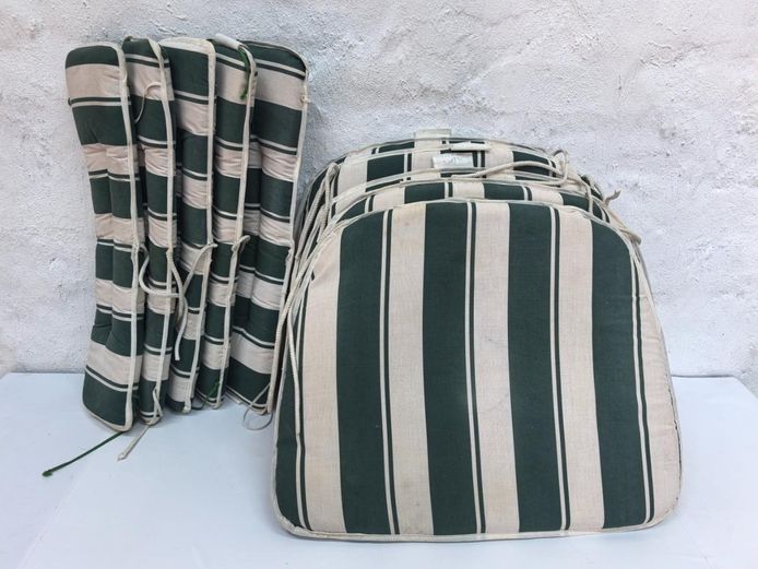 Set of 5 Striped Garden & Dining Chair Cushions (Seat & Lumbar Backrests)