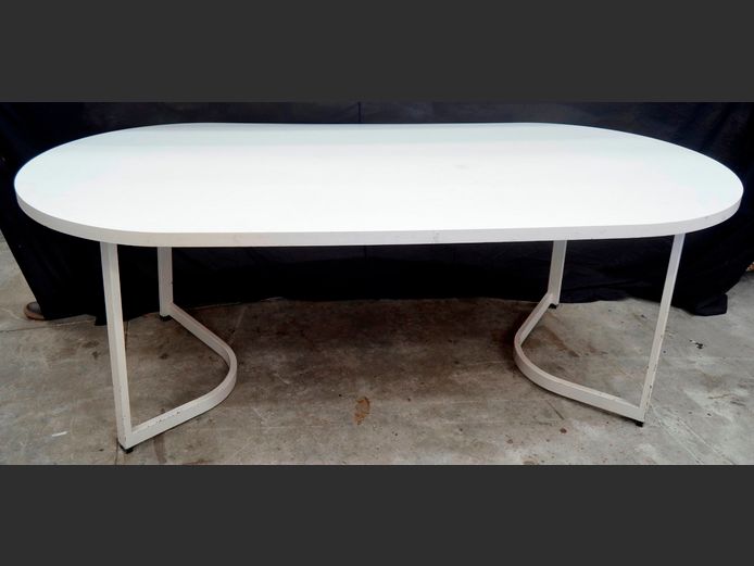 OVAL WHITE 6-SEATER TABLE ON METAL BASE, 210 x 100 x 74cm
