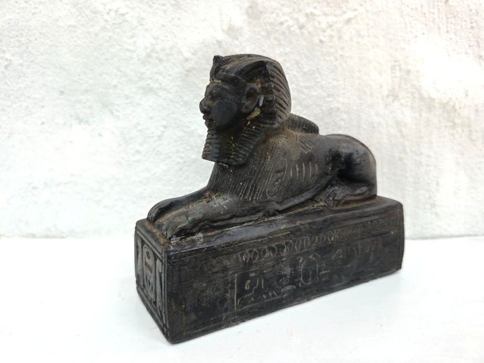Egyptian Revival Carved Black Stone Sphinx Figurine