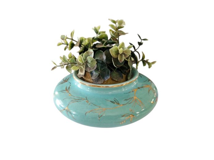 Decorative Artificial Plant in Mint Green & Gold Ceramic Planter