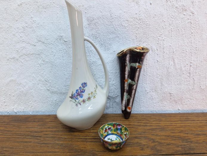 Bavaria Pitcher, West Germany Wall Pocket & Chinese Mini Bowl Lot