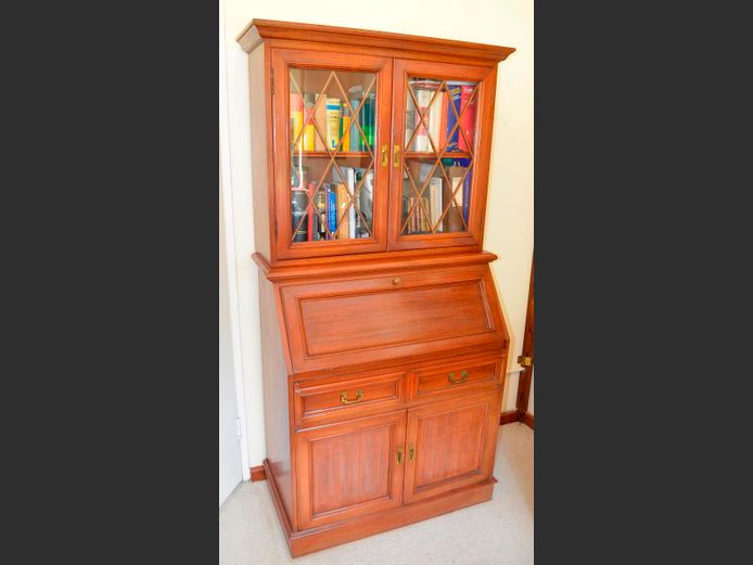 MAHOGANY 4-DOOR FALL FRONT BUREAU BOOKCASE, 95 x 45 x 181cm [Excludes contents]