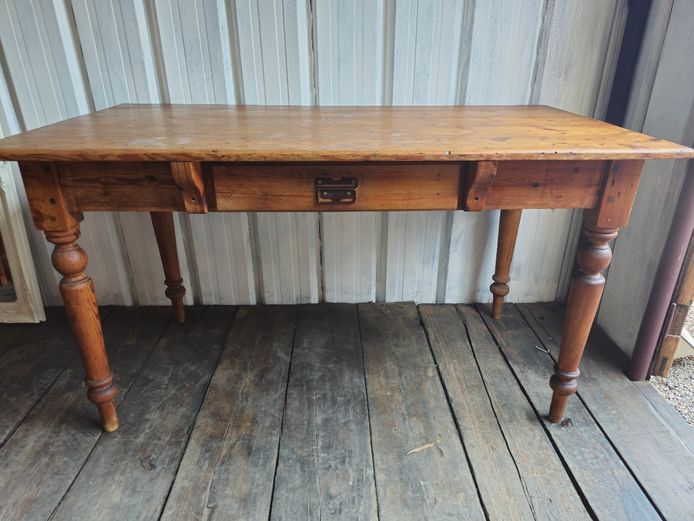 Vintage Oregon Wood Table with Center Drawer