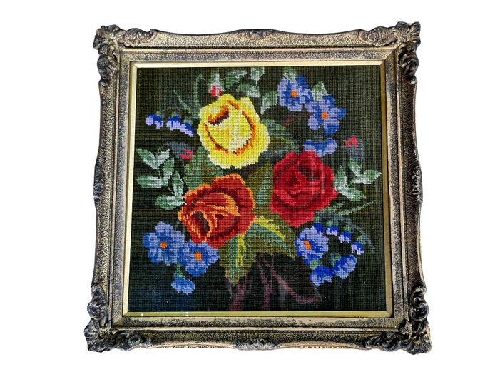 Vintage Framed Floral Tapestry / Needlepoint