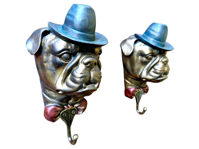 Pair of Quirky Resin Bulldog Wall Mounted Hooks