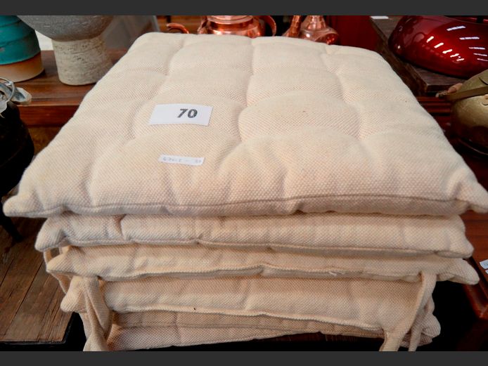 SET OF 6 CREAM PATIO CHAIR CUSHIONS, 47cm x 47cm