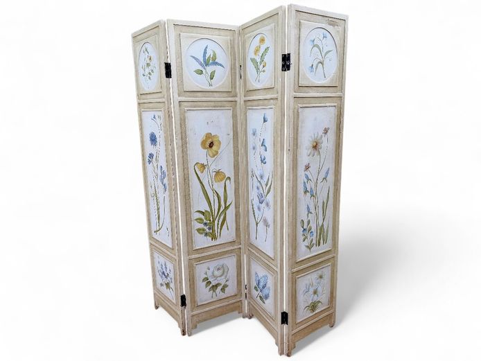 Vintage French-Style 4-Panel Wooden Room Divider