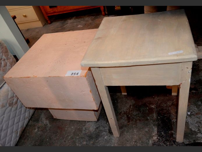LOT OF 2: CREAM PAINTED TABLES, 45 x 45 x 43cm & 40 x 40 x 53cm [Need attention]
