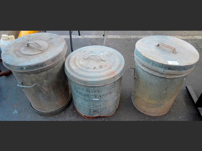 LOT: 3 x GALVANISED BINS WITH LIDS [Rusted]