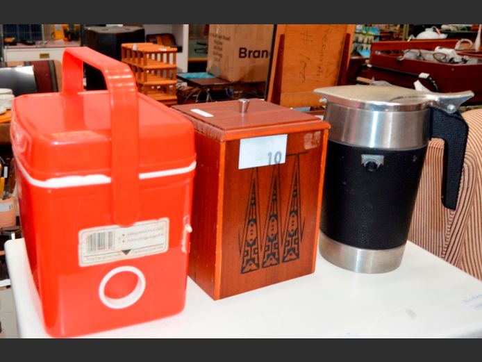 WINE COOLER, ICE BUCKET & A FLASK