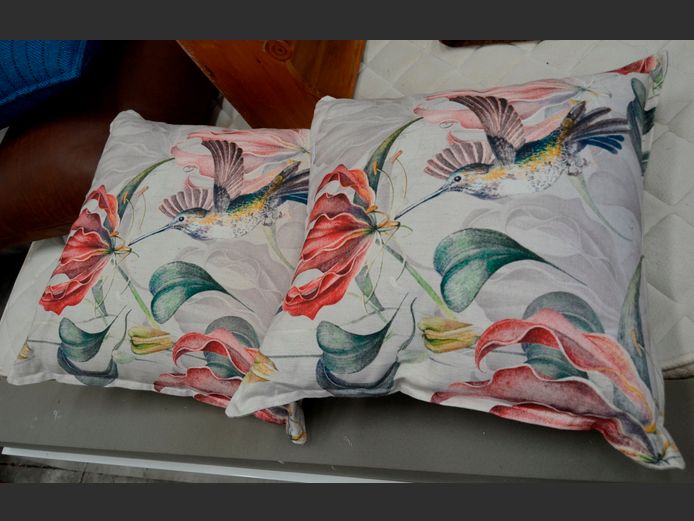 PAIR FLORAL PATTERNED SCATTER CUSHIONS, 55 x 55cm