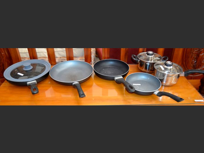 BAUER NON-STICK FRYING PANS, STAINLESS STEEL POTS WITH LIDS, etc