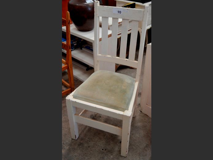 WHITE PAINTED DINING CHAIR WITH GREEN SEAT