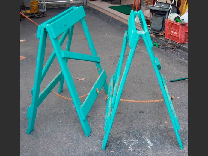 PAIR GREEN PAINTED PINE TRESTLES