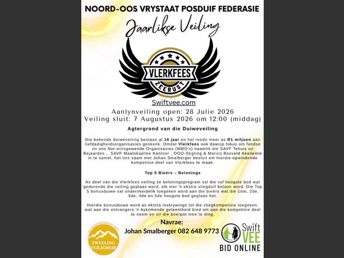 VLERKFEES VLIEGDUIF VEILING