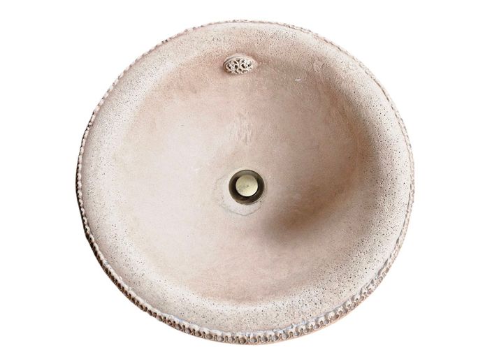 Beige Travertine Round Stone Basin with Pop-Up Stopper