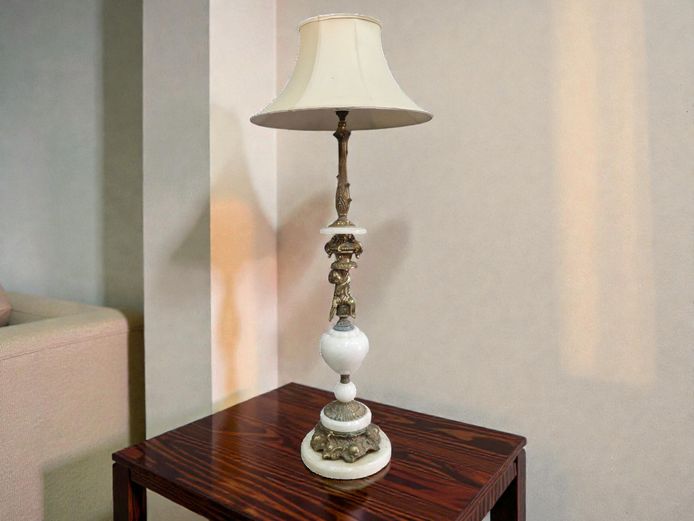 Stately Neoclassical Alabaster & Cherub Table Lamp – 116cm