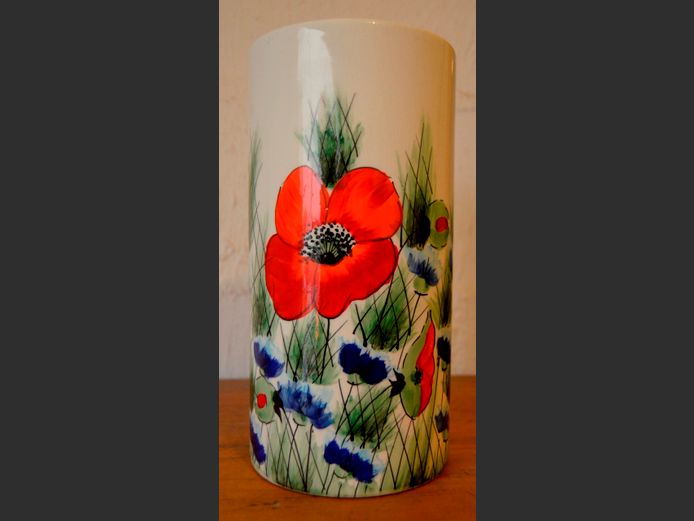 WIESS BRASIL HAND PAINTED CERAMIC VASE, 13cm Diameter x 26cm High