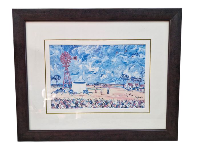 Framed Portchie Landscape Print with Windmill