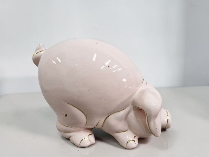 Large Mid-Century Style Pink Ceramic Piggy Bank