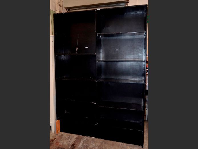 BLACK PAINTED MULTI-TIER BOOKSHELF, 161 x 30 x 227cm [Needs re-painting]