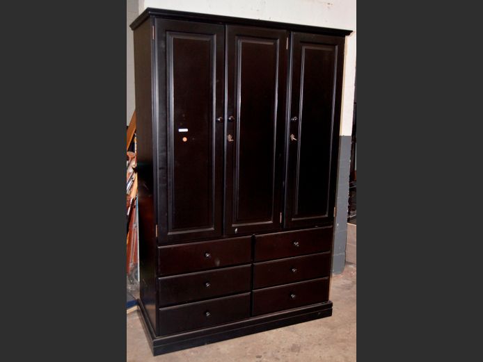 DARK PAINTED 3-DOOR, 6-DRAWER WARDROBE, 125 x 58 x 191cm