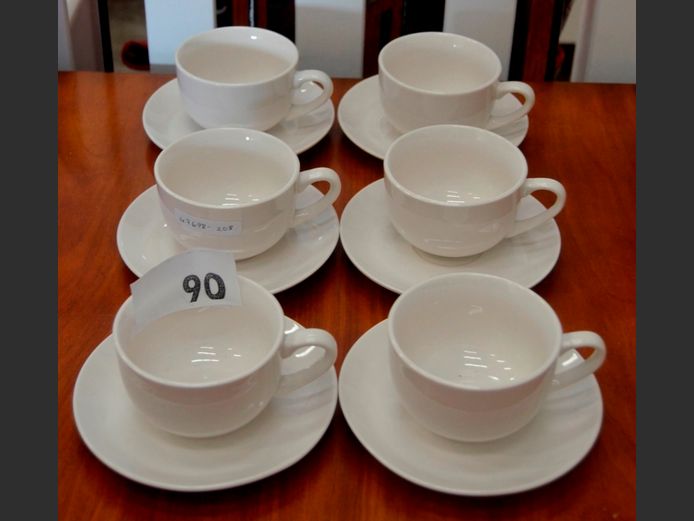 SET OF 6 WHITE CUPS & SAUCERS