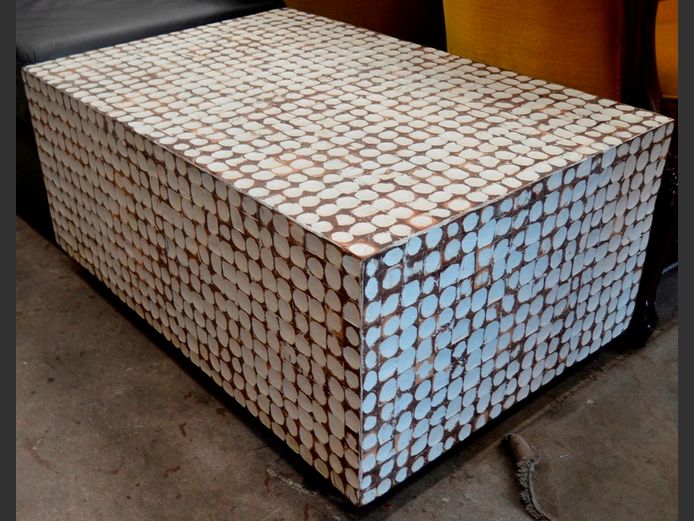 WHITE PAINTED DIMPLED COFFEE TABLE, 90 x 60 x 42cm